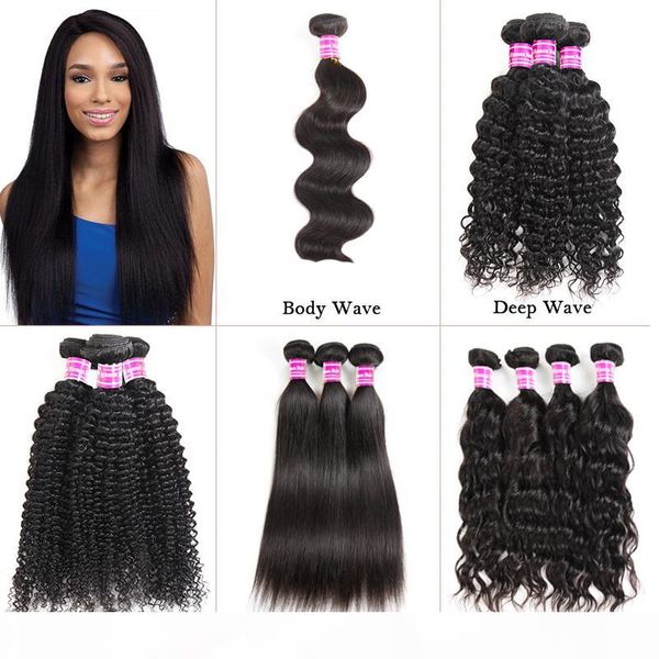 

wholesale brazilian virgin hair body deep water wave straight kinky curly human hair extensions weave bundles 3 4 raw indian peruvian wefts, Black