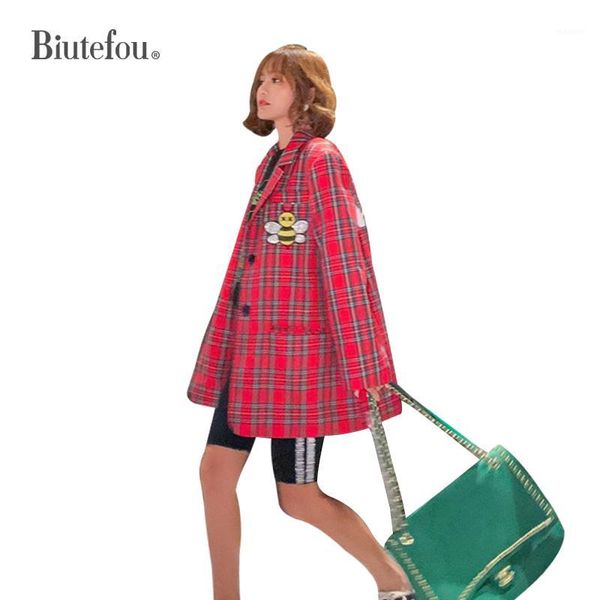 

2020 spring cartoon sequins jackets fashion plaid women bf long blazers1, White;black