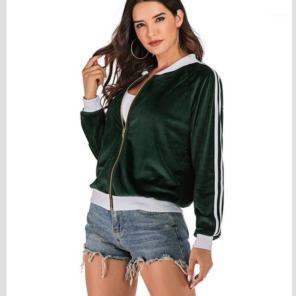 

women's jacket striped fashion round neck women's jacket 2020 new spring and autumn long sleeve zip nuw9311, Black;brown