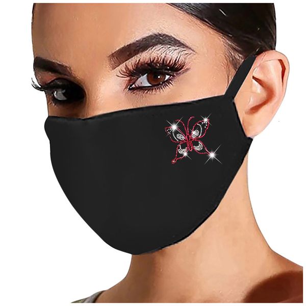 

red washable fabric for women reusable heart pattern crystal mask with rhinestone face covering