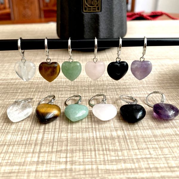 

wholesale 10 pairs silver plated love heart rock ctystal dangle earrings for women labradorite stone jewelry