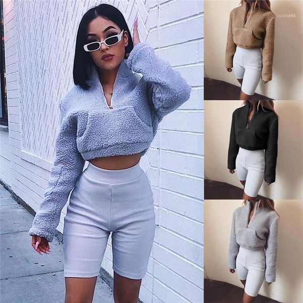 

hirigin womens winter warm teddy bear pocket fluffy short sweaters fleece fur outerwear snow lady clothes11, White;black