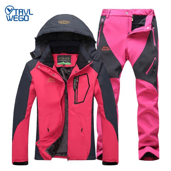 

trvlwego women winter waterproof fishing thermal pant trekking hiking camping skiing climbing 3 in 1 outdoor jackets set suit q1201, Black;brown