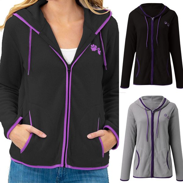 

fashion zipper cat claw print long sleeve pockets outwear coat for women jacket jackets, Black;brown