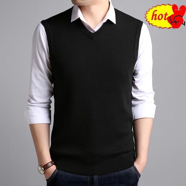 

men clothes sweater autumn winter new arrivals preppy style v-neck sleeveless vest men cashmere wool sweaters1, White;black