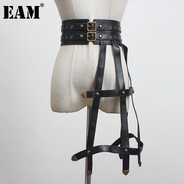 

eam] pu leather black irregular bandage long belt personality women new fashion tide all-match spring autumn 2021 1dc095, Black;brown