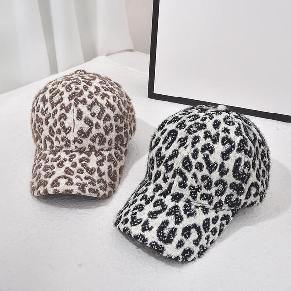 

fashion us stock winter woolen baseball warm leopard outdoor sports caps for girls women ladies party hats supplieshuc5