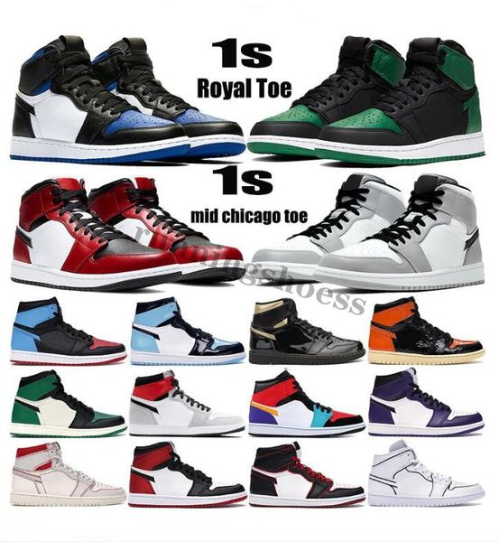 

new 1 high og basketball shoes 1s mid chicago royal toe black metallic gold pine green black unc patent men women sneakers trainers