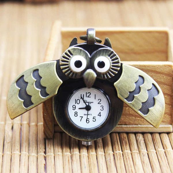 

girl owl girl necklace cute watch student pendant flip quartz waterproof pocket watch children's watch c7kl, Slivery;brown