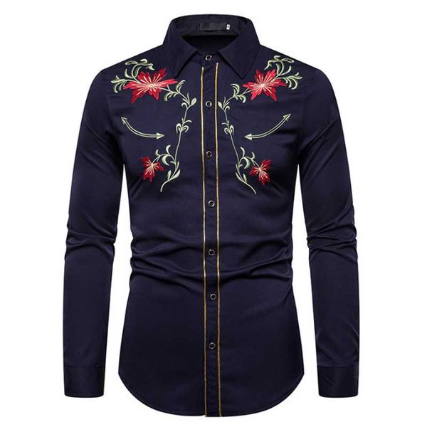 

men's casual shirts stylish western cowboy shirt men brand design embroidery slim fit long sleeve mens wedding party for male, White;black