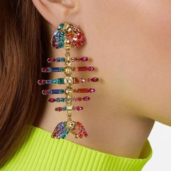 

manilai shiny rhinestone fish bone dangle earrings for women fashion jewelry boho maxi statement drop earrings accessory sal, Silver