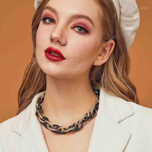 

exaggerated nightclub style multi-layer frosted necklace short thick chain retro black jewelry1, Golden;silver