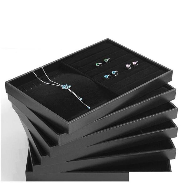 

velvet jewelry display tray flat black jewellery showcase displays ring necklace pendant bracelet earring accessories organizer size 3swru
