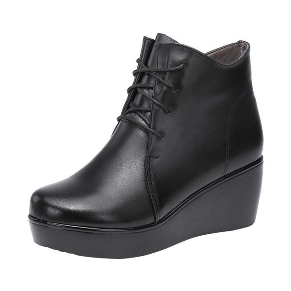 

size (32-43) black wedge shoes ankle women short boots 2021 fall winter shoes warm platform boots ladies genuine leather