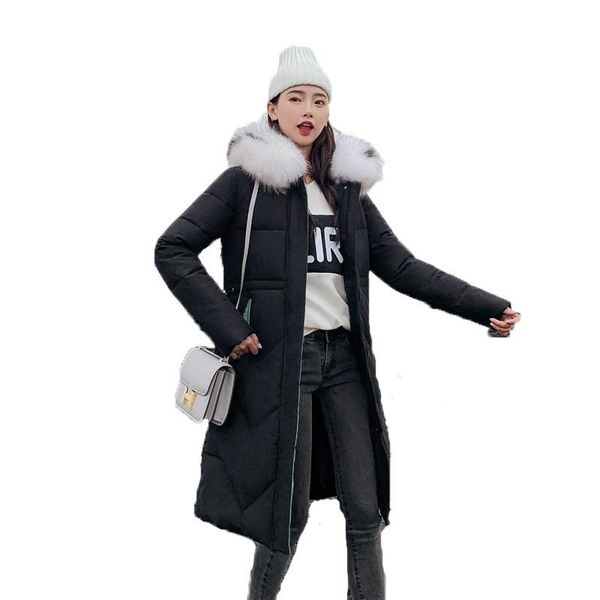 

women's down & parkas 2021 winter fashion leisure medium length cotton padded jacket loose and hooded, Black