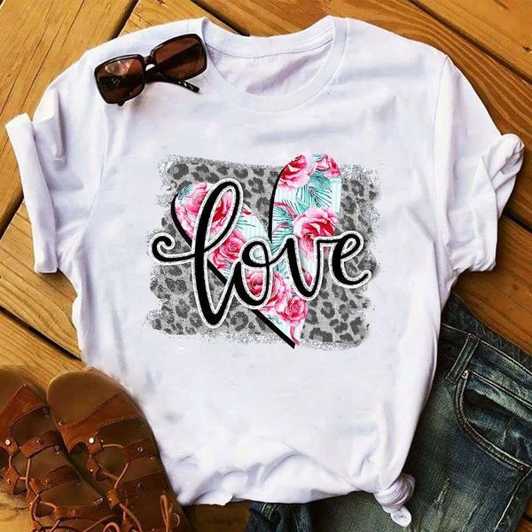 

women 2020 fashion leopard flower sweet love lady ladies womens tee t-shirt graphic female valentine's day t shirt t-shirts, White