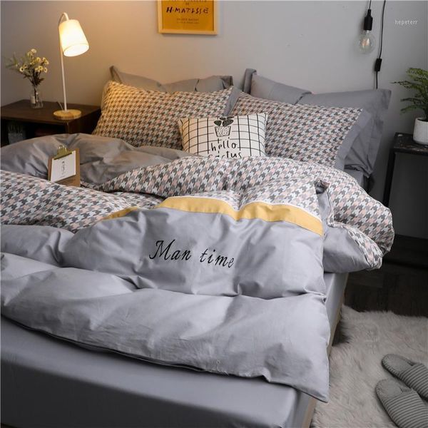 

13372 bedding set nordic style 40s 100% cotton duvet cover pillowcases flat fitted bedsheet full twin  king size bed linen1