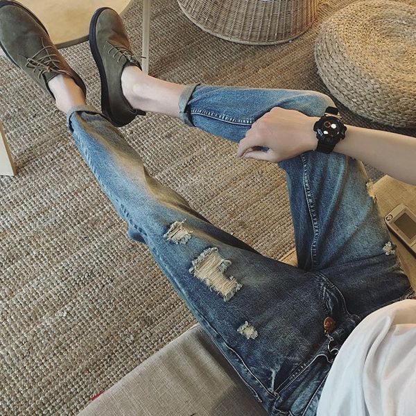 

summer thin section nine points jeans men loose korean slim pants pants boys trend1, Blue