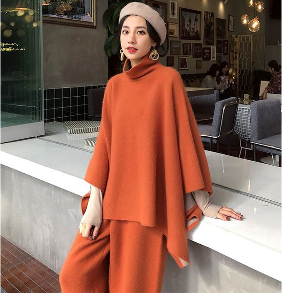 

2021 new female mode 2 piece defines solid oversized collar cape coat elastic waist long leg ur32, Gray
