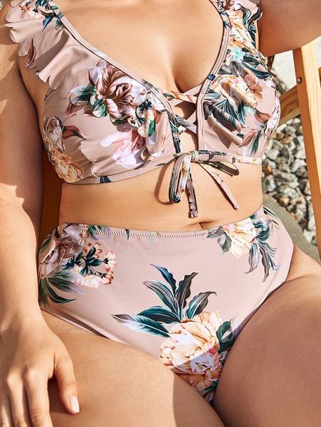 

plus floral pattern bikini panty d1yd#, Black