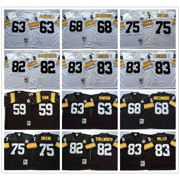 

jersey vintage pittsburgh 59 jack ham steeler 63 dermontti dawson 68 lc greenwood 75 joe greene 82 john stallworth 83 heath miller stitched, Black;red