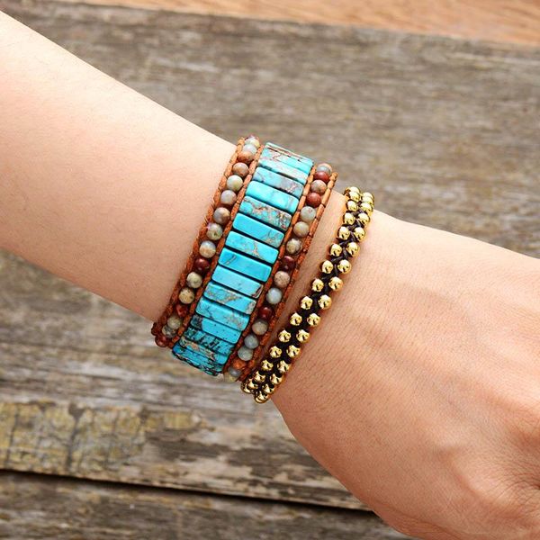 

bohemian bracelet unique natural stones leather wrap bracelets wholesale cuff bangles bracelets femme jewelry dropshipping sqcsmq, Golden;silver