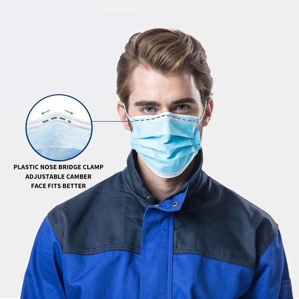 

disposable mask for adults, elastic cloth 3d ear straps breathable face mask individual package 50pcs blue