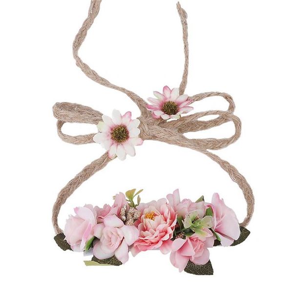 

levao bride adjustable hemp rope flower crown headband hairband wedding floral garland ribbon bow flower wreath hair acc qylpko