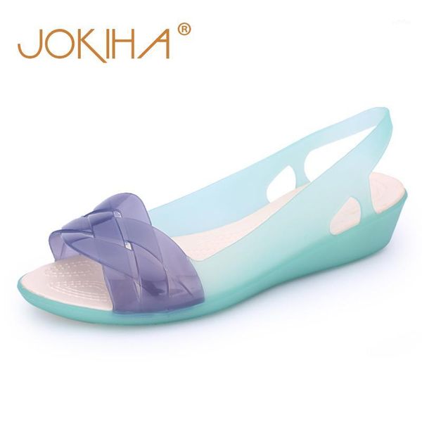 

2020 rainbow jelly shoes women wedges sandalias woman sandals summer candy color peep toe bohemia beach sweet slipper shoes girl1, Black