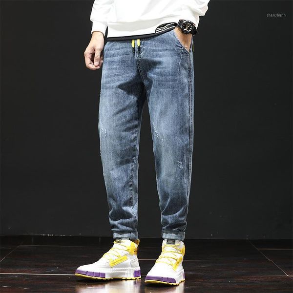 

men's jeans fashion streetwear men scratch ripped harem pants wide leg trousers japanese vintage designer homme1, Blue