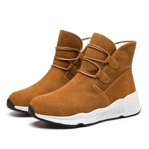 

boots 2021 winter matte cowhide leather comfort warm snow flat wedges shoes casual sneakers women ankle1, Black