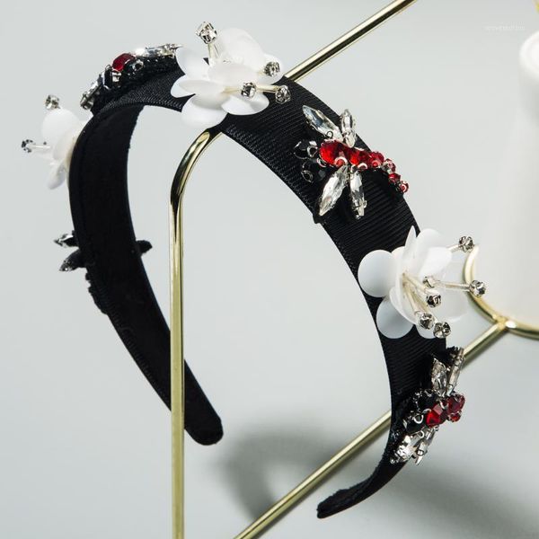 

haimeikang women hairband crown full rhinestone handmade hair bands red crystal velvet wide hoop headband wedding hair jewelry1, Golden;white