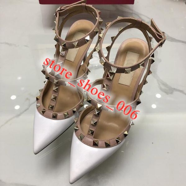 

2019 marca women pumps wedding shoes woman high heels nude fashion sandal ankle straps rivets shoes high heels bridal shoes, Black;red