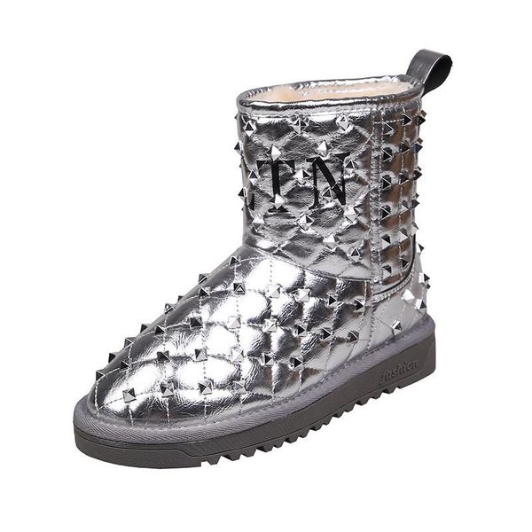 

2021 the new fashion leather rivet from ankle for the women teddy short winter furry woman snow boots not sliding 7u7y, Black