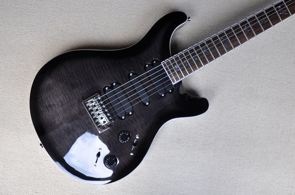 

factory custom transparent black electric guitar with chrome hardware,flame maple veneer,hsh pickups,can be customized