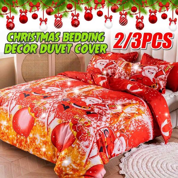 

bedding sets 3pcs king size christmas set kids festival gift duvet cover twin double  red santa claus quilt covers2 pillowc