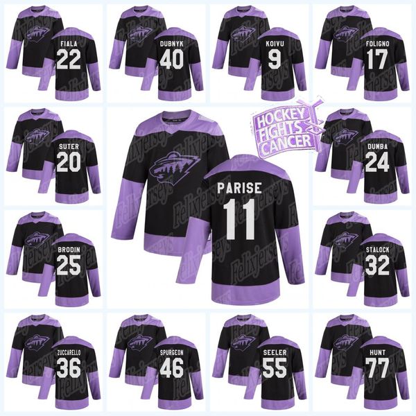 

women 11 zach parise 2020 hockey fights cancer minnesota wild ryan suter kevin fiala alex galchenyuk luke johnson jersey, Black;red