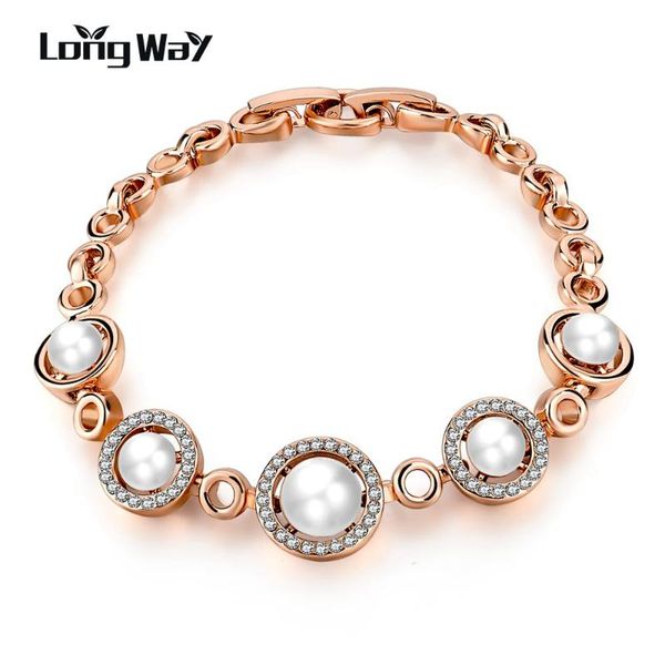 

charm bracelets longway crystal imitation pearl for women chain link pulseiras rose gold color jewelry bracelet sbr160113, Golden;silver