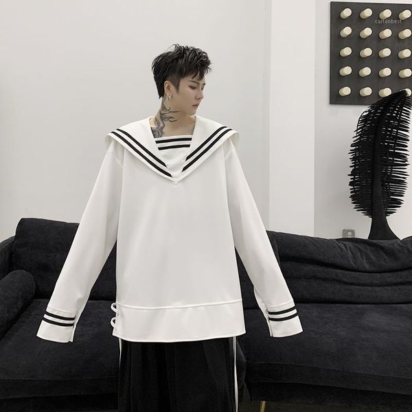

men's hoodies & sweatshirts men preppy style big collar retro fashion casual pullover hoodie streetstyle male women couple sea-striped, Black