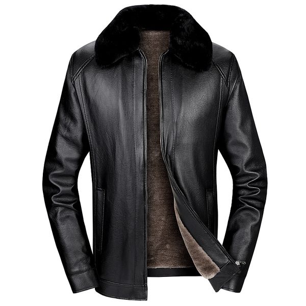 

thick new male stuffed big leather middle-aged jacket and elderly dad outfit, Black