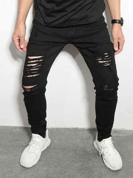 

men ripped frayed skinny jeans x12e#, Blue