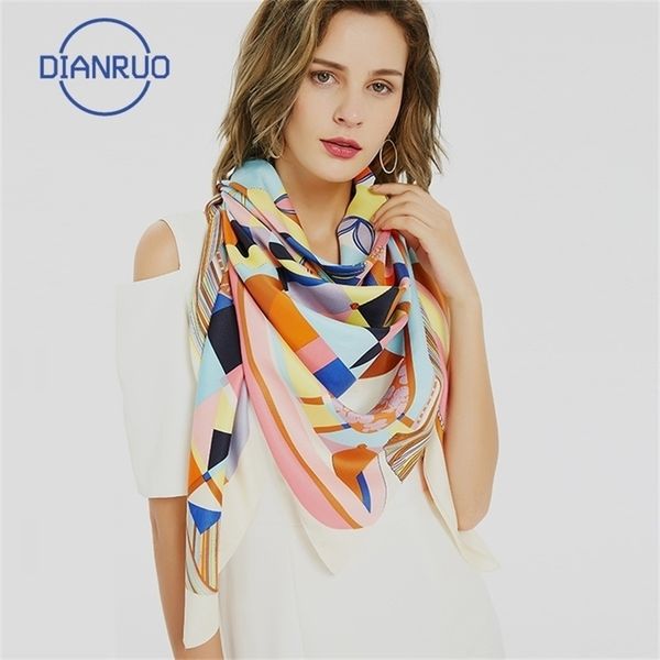

dianruo fashion silk satin women hair scarf floral print handkerchief shawls and wraps hijab scarfs female neck scarves n378 y201024, Blue;gray