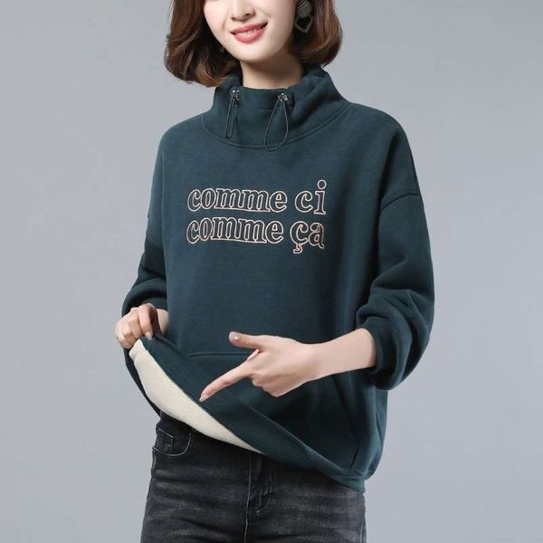 

sweater thickened plush ladies autumn winter 2020 new loose korean high neck warm coat large size versatile top, Black