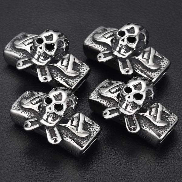 

stainless steel slider beads punk motor skull 126mm hole slide charms for men's leather bracelet jewelry making diy accessories sqcvgs, Bronze;silver