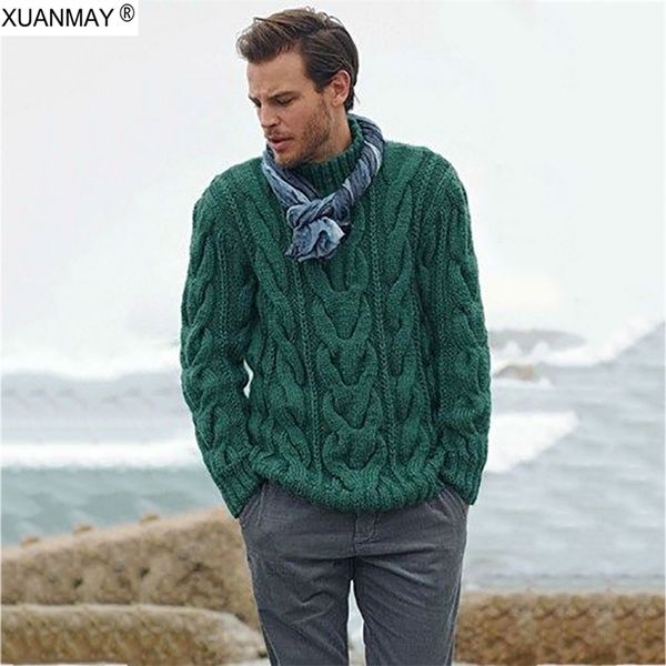 

winter men's pullover sweater casual soft and comfortable pullover sweater coat thick warm hand-knitted cool men's sweater 201028, White;black