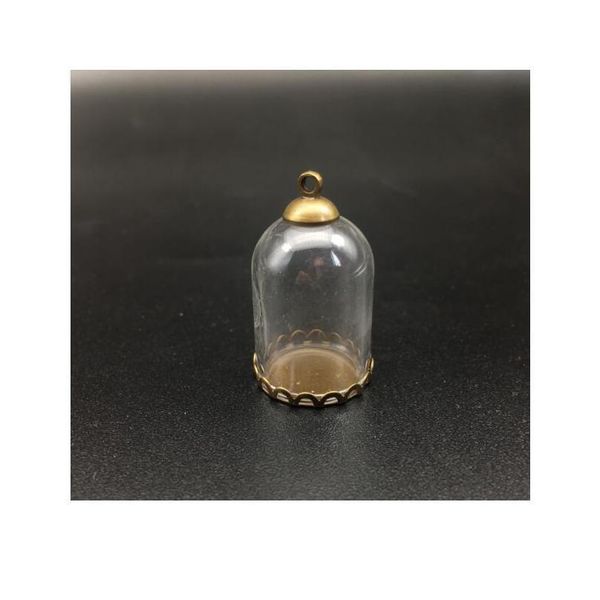 

100set 25*18mm bell tube glass jar with bronze setting tray beads cap set glass vials pendant craft display jewelry jllrwh, Black
