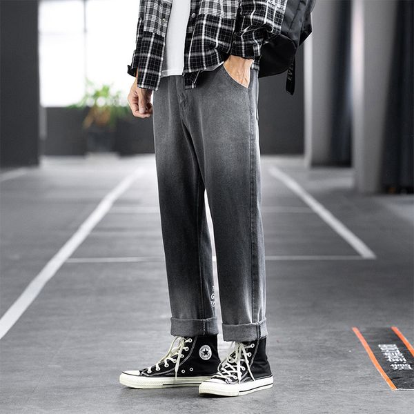 

jeans men's autumn and winter 2021 fashion brand straight tube loose korean fashion wide leg casual versatile long pants men's pan, Blue