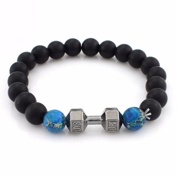 

2017 new people do dumbbell man bracelet barbell jewelry bracelets in metal men matte black pearl stone 8mm yoga lifestyle sqcmuw
