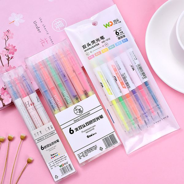 

3/6Pc Double Head Highlighter Marker Pen Candy Color Fluorescent Pen for Students Painting Marking Highlighter Pen School Supply