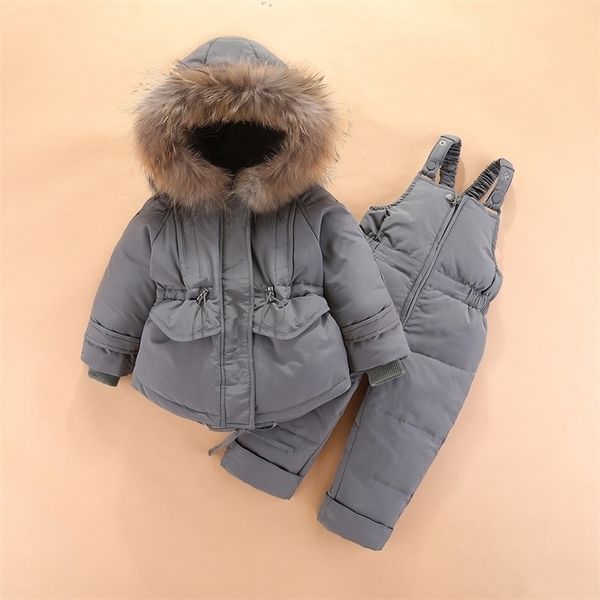 

olekid winter baby down jacket fur collar coat warm overalls baby girl snowsuit 1-4 years kids toddler jumpsuit clothes set 201126, Blue;gray